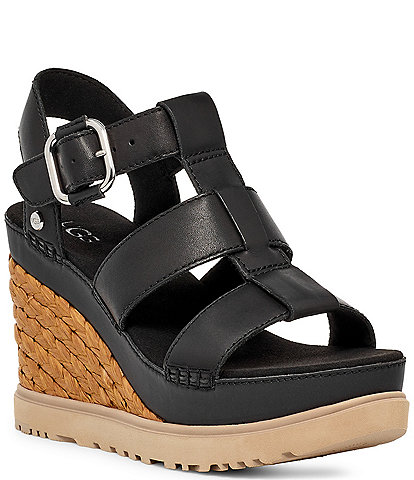 UGG Abbot Strap Leather Platform Wedge Sandals