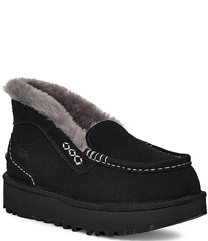 UGG Ansley Parc Suede Fur Lined Platform Slip On Wedges