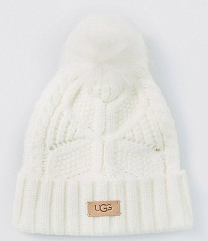 UGG Cable Knit Beanie Hat With Pom