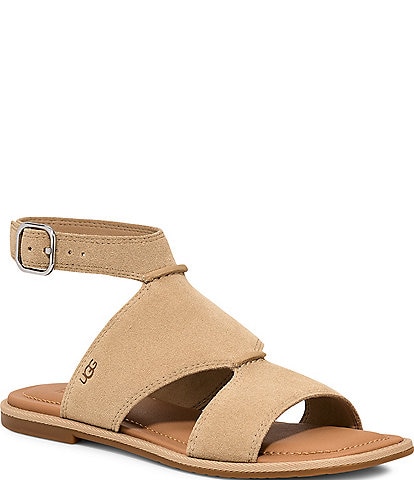 UGG Delray Suede Ankle Strap Flat Sandals