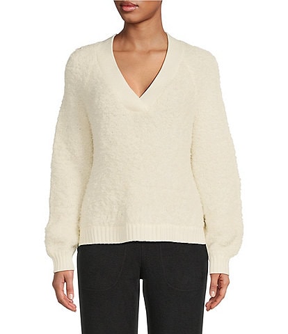 UGG® Dreeann Plush Fleece Wool Blend V-Neck Long Sleeve Pullover
