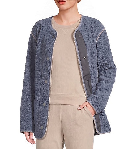 UGG Emmersyn UGGBraid Long Sleeve V-Neck Plush Fleece Snap-Front Jacket