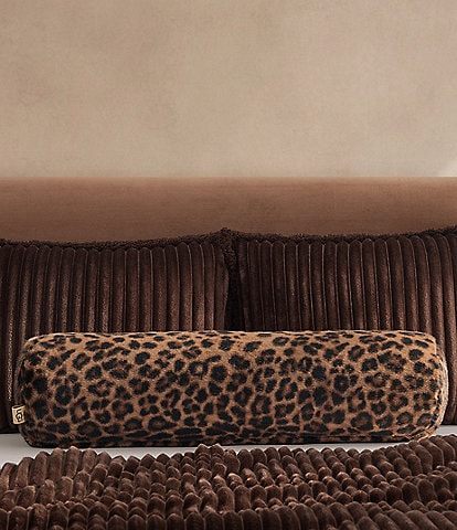UGG Everett Leopard Print Faux Fur Bolster Plush Decorative Pillow