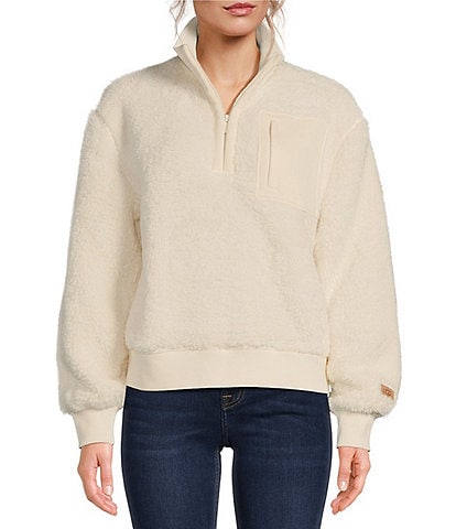 UGG Janeann Plush Fleece Stand Collar Half-Zip Sweater