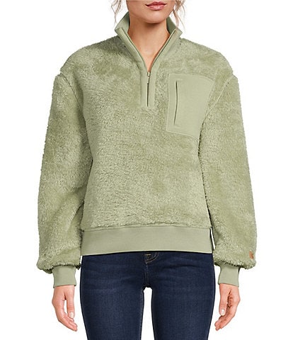 UGG Janeann Plush Fleece Stand Collar Half-Zip Sweater