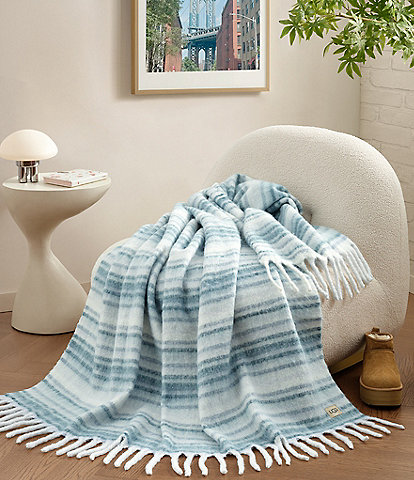 UGG Joana Striped Fringe Trim Throw Blanket