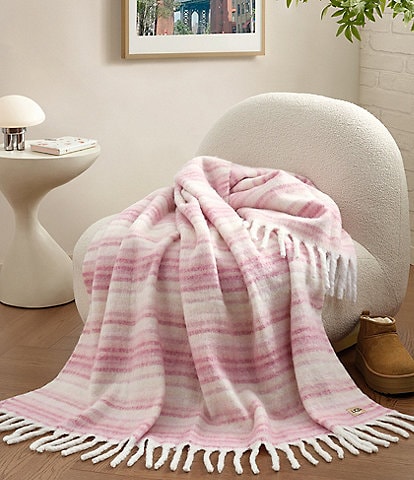 UGG Joana Striped Fringe Trim Throw Blanket