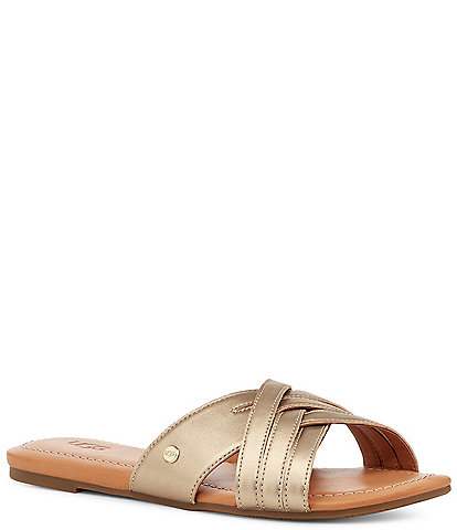 UGG® Kenleigh Slide Leather Flat Slide Sandals