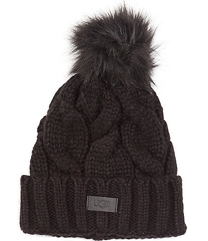 UGG Knit Cable Faux Fur Pom Beanie