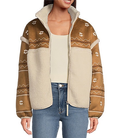 UGG Marlene Faux Fur Fleece Embroidered Jacket