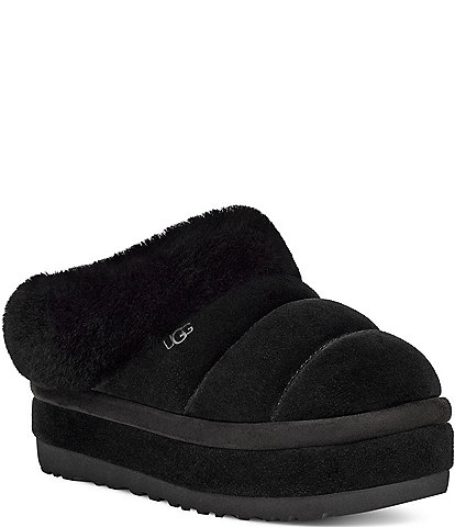 UGG Tazzlita Suede Fur Collar Platform Clog Slippers