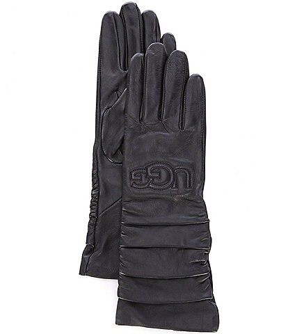 UGG Women's Leather Scrunch Logo Gloves