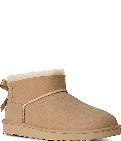 UGG Women's Ultra Mini Bailey Bow Suede Shearling Lined Booties