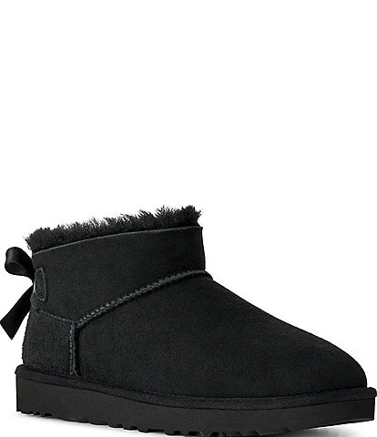 UGG Women's Ultra Mini Bailey Bow Suede Shearling Lined Booties