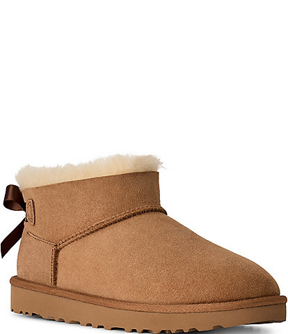 UGG Women's Ultra Mini Bailey Bow Suede Shearling Lined Booties