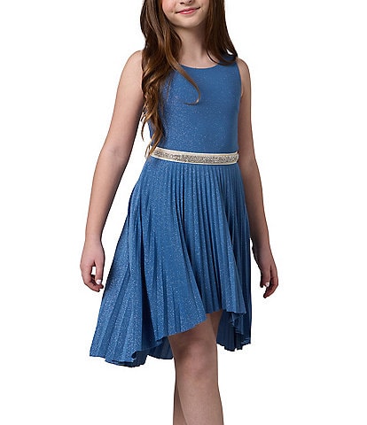 Un Deux Trois Big Girls 7-16 Glitter Pleated Sleeveless Jewel Waist High Low Dress