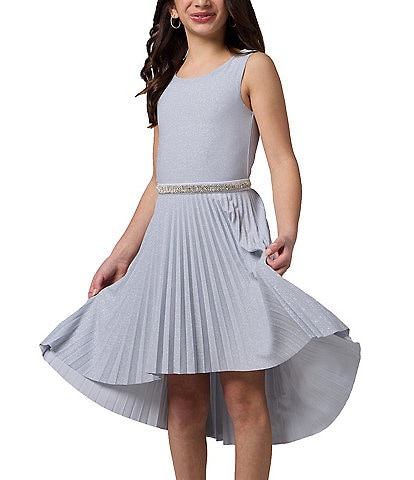 Un Deux Trois Big Girls Glitter Pleated Sleeveless Jewel Waist High Low Dress