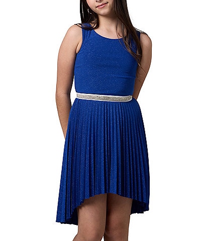 Un Deux Trois Big Girls 7-16 Glitter Pleated Sleeveless Jewel Waist High Low Dress