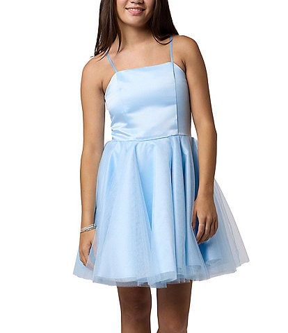 Un Deux Trois Big Girls 7-16 Satin Tulle Sleeveless Fit-and-Flare Dress