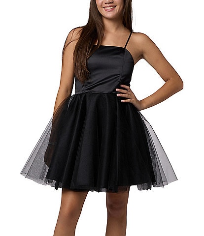 Un Deux Trois Big Girls 7-16 Satin Tulle Sleeveless Fit-and-Flare Dress