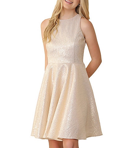 Un Deux Trois Big Girls Sleeveless Metallic Jacquard Racerback Dress