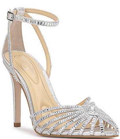jaycin rhinestone asymmetrical metallic dress sandals Jessica Simpson Embossed Jewel Embellished Dual tone rhinestones on Lace homecoming dress Empire Waist A-Line Wedding COLOR:White