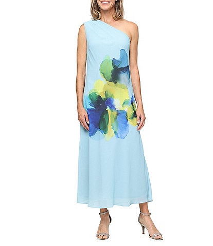 adrianna papell floral chiffon midi halter dress in turquoise multi 3D Soutache Beaded Neck Ecom Style:ADAE213096