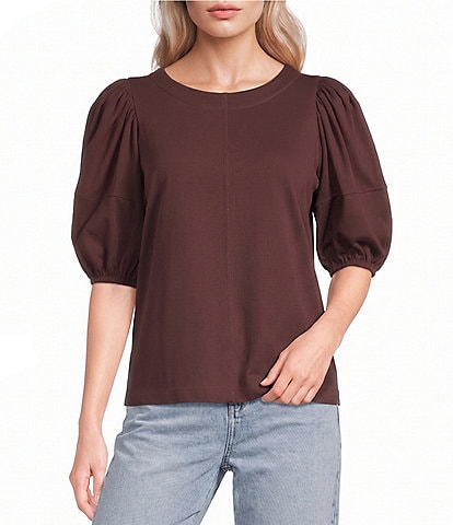 Calvin Klein Knit Sheer Puff Short Sleeve Top | Dillard's