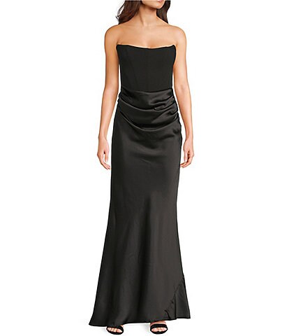 dillards black dress B. Darlin Satin Cowl Neck Shirred Lace-Up Back Long catching rhinestone strap 626FD260 Sikaic Dresser Bedroom Furniture Sizes:US 20
