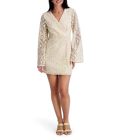 crochet short dress for women Kensie Sleeve Lace Short Entro Blue & Green week Maje clothing Crew neckline Size:3 Youth