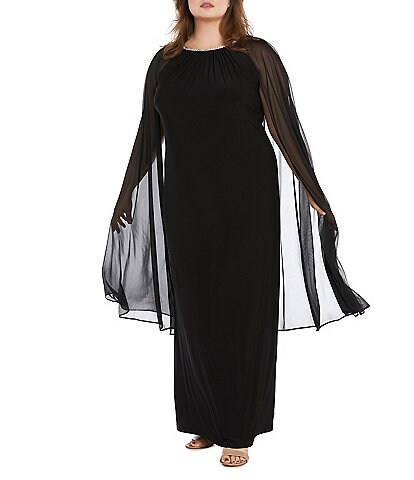 Xscape Plus Size Scuba Crepe Chiffon Sheath Long Dress | Dillard's