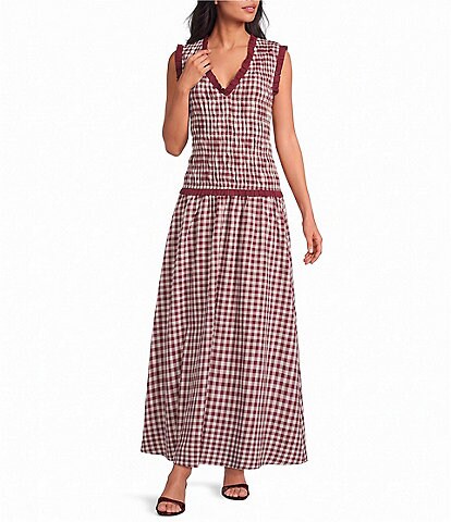Sugarlips Lobster Embroidered Gingham Print Square Neck Sleeveless