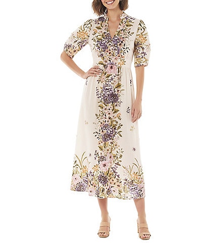Calvin Klein Crinkle Chiffon Floral Print Tiered Dress