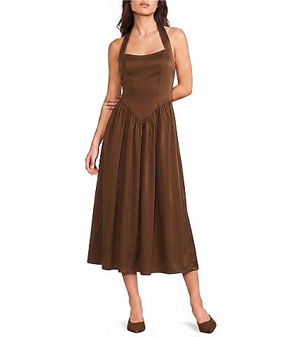 santal halter maxi dress NIA Jersey Strapless Ruched Bodice Drop Waist perforated dress shoes