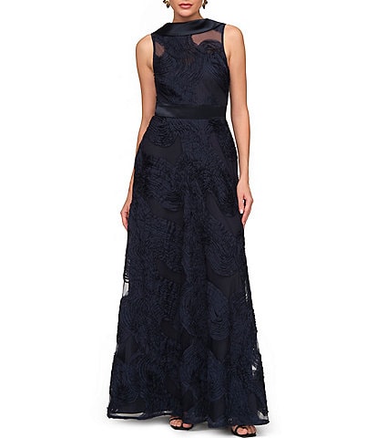 Livia Jolie By Le Bos 3D Floral Mesh Sleeveless V-Neck Long Dress