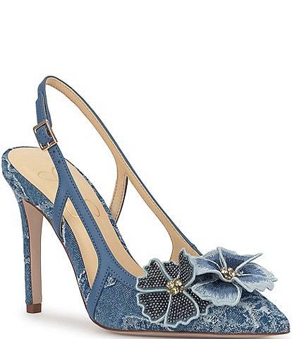 Blue by Betsey Johnson Kena Embellished Bow Denim Dress Mules
