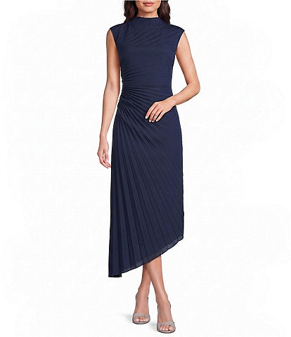 calvin klein dress sleeveless pleated a line Aerowash Hi-Low Midi calvin klein royal blue dress
