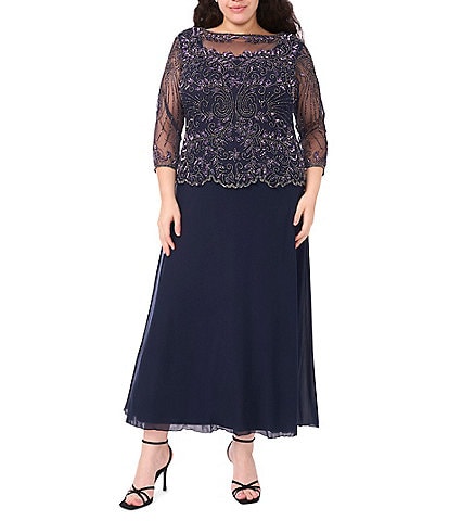 pisarro nights plus size beaded dresses Mesh Short Sleeve Midi Gown Maxi dress