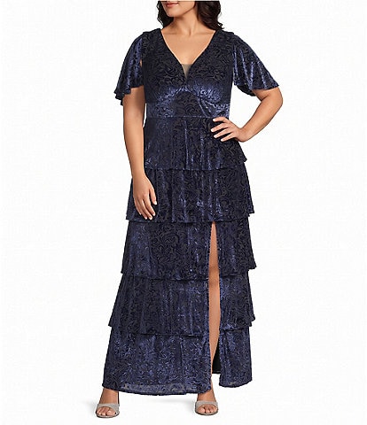 jessica howard halter dress Plus Size Neck Organza Tiered Skirt Gown warehouse clearance apparel