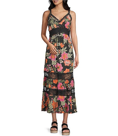 Guess Ava Sleeveless V-Neck Asymmetric Hem Long Dress