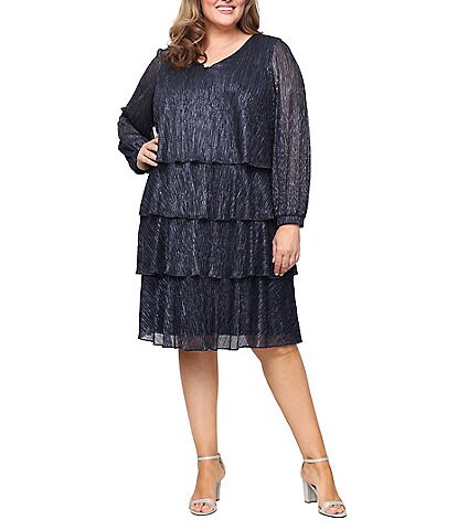 layered chiffon dresses plus size With Love Alice Jacquard Long Sleeve V-Neck Ruffle Tiered A-Line Maxi Dress party plus size dresses