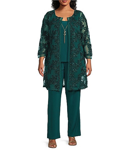 R & M Richards Plus Size Embroidered Soutache Mesh Lace 3/4 Sleeve