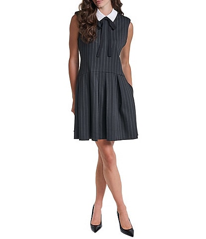 Calvin Klein Striped Sleeveless Faux Wrap Dress