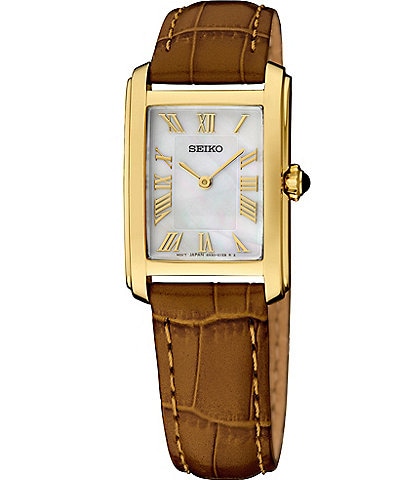 Seiko Women's Essentials Gold Mini Rectangle Quartz Analog Croco