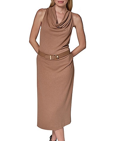 Donna Karan Linen Blend Jewel Neck Sleeveless Shift Dress