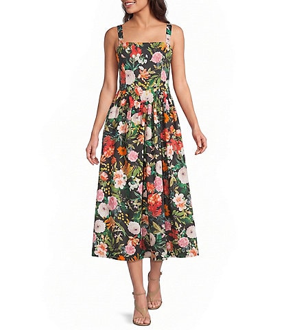 calvin klein jersey maxi dress Floral Print Matte V-Neck Sleeveless Midi swatch:white-windowpane-check