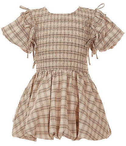 Bonnie Jean Little Girls Short Sleeve Embroidered Gingham Woven Dress