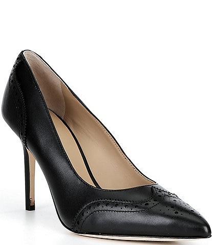 Lauren Ralph Laurenブラック パンプス Lauren Ralph Lauren Lynden Burnished Leather Wingtip Dress Pumps