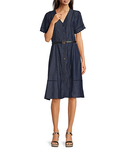 Vince Camuto Crew Neck Short Sleeve Suede Mini Dress