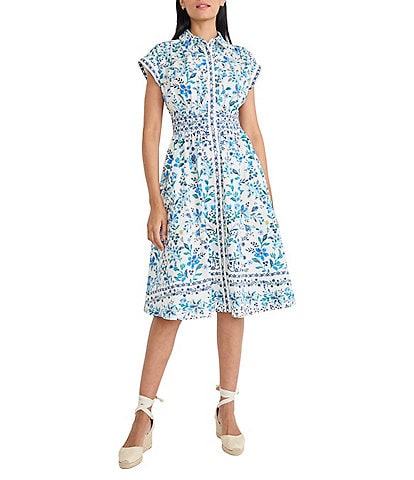 Alex Marie Zoe Stripe Collar Short Sleeve Striped Poplin Dress